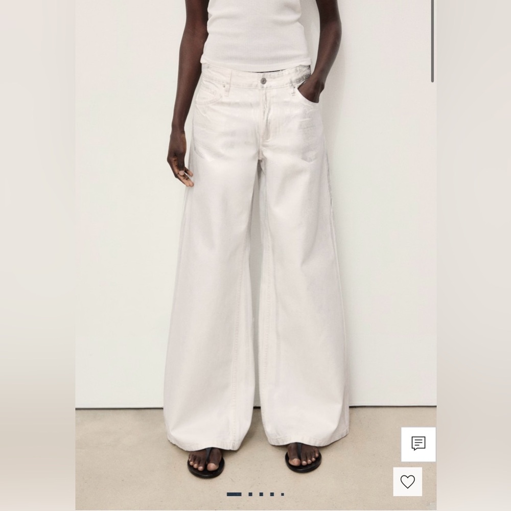 MANGO Metallic Finish Wide Leg Jeans SIZE : - Picture 3 of 16